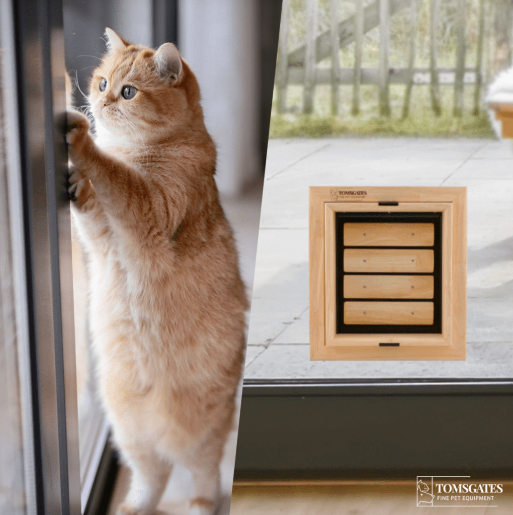 Kattenluik in dubbel geïsoleerd glas van een schuifraam geïnstalleerd door Tomsgates. tochtvrij en inbraakveilig - Tomsgates